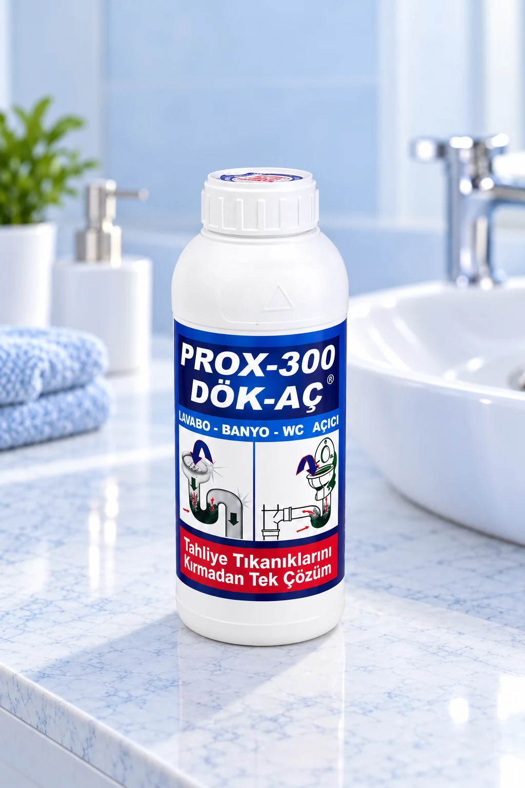 PROX-300 Dök-Aç lavabo açıcı, aydınlık bir banyo tezgâhında